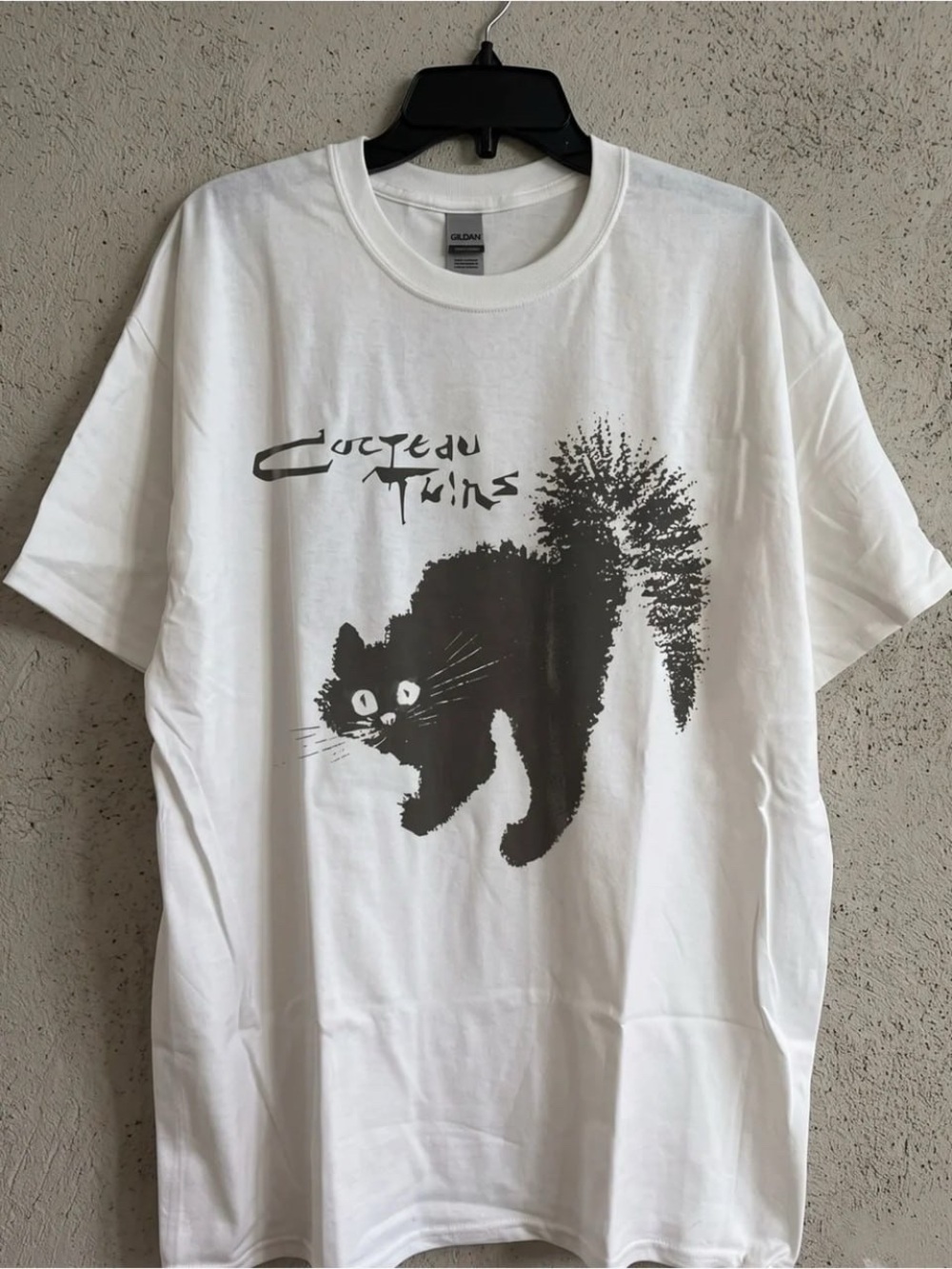 Gildan White T-Shirt with Black Cat Graphic